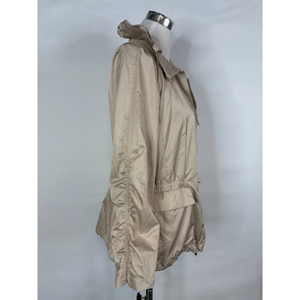 Lafayette 148 New York Jacket Women 10 Beige Lightweight Ruched Zip Quiet Luxury